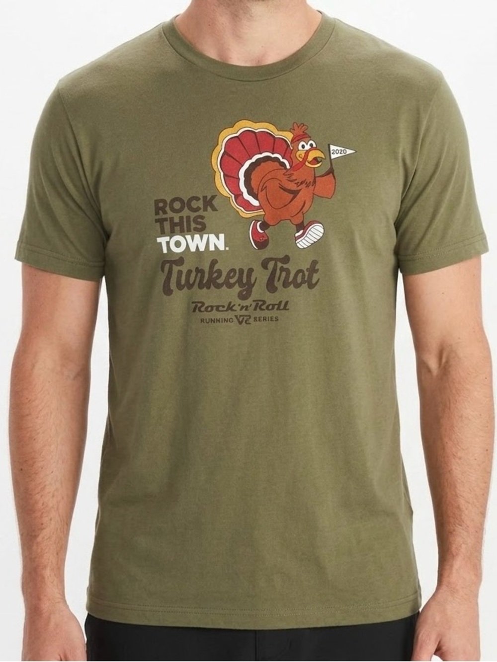 Turkey Trot Graphic T Shirt Large Olive Green Thanksgiving Running Race Tee